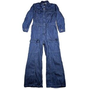 GAP Jumpsuit Womens 10 Blue Denim Jumper Long Sleeve Wide Leg Medium Wash Collar